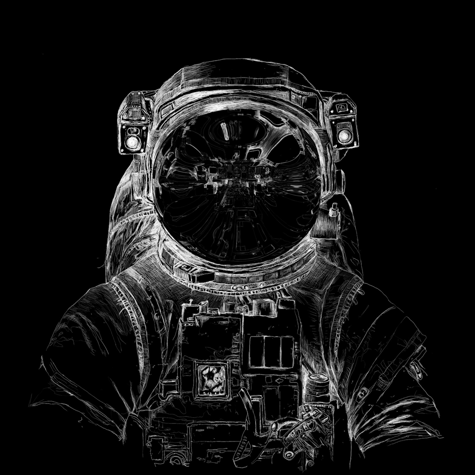 Astronauttihahmo pimeydessä